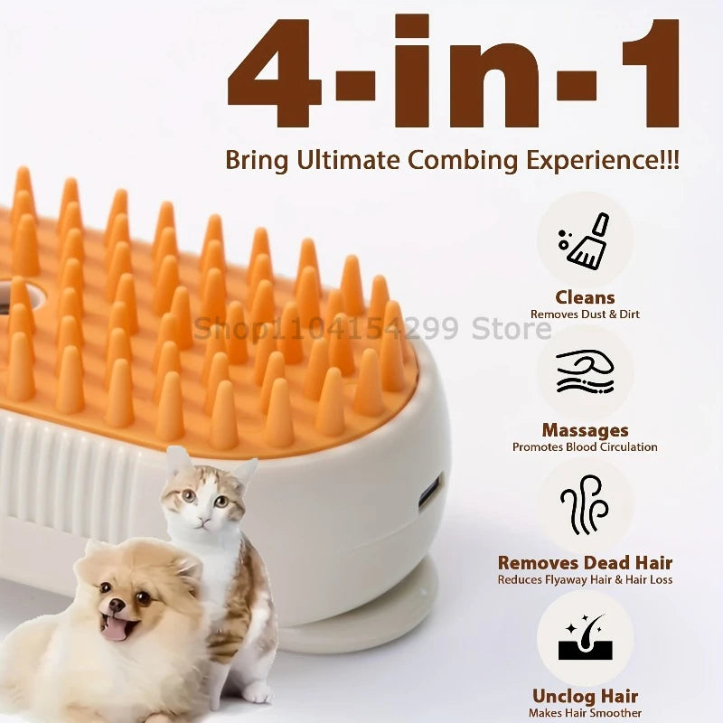 3 in 1 Pet Electric Steam Brush Cat and Dog Cleaning Spray Massage Grooming Comb Retractable Handle Pet Hair Removal Beautybrush